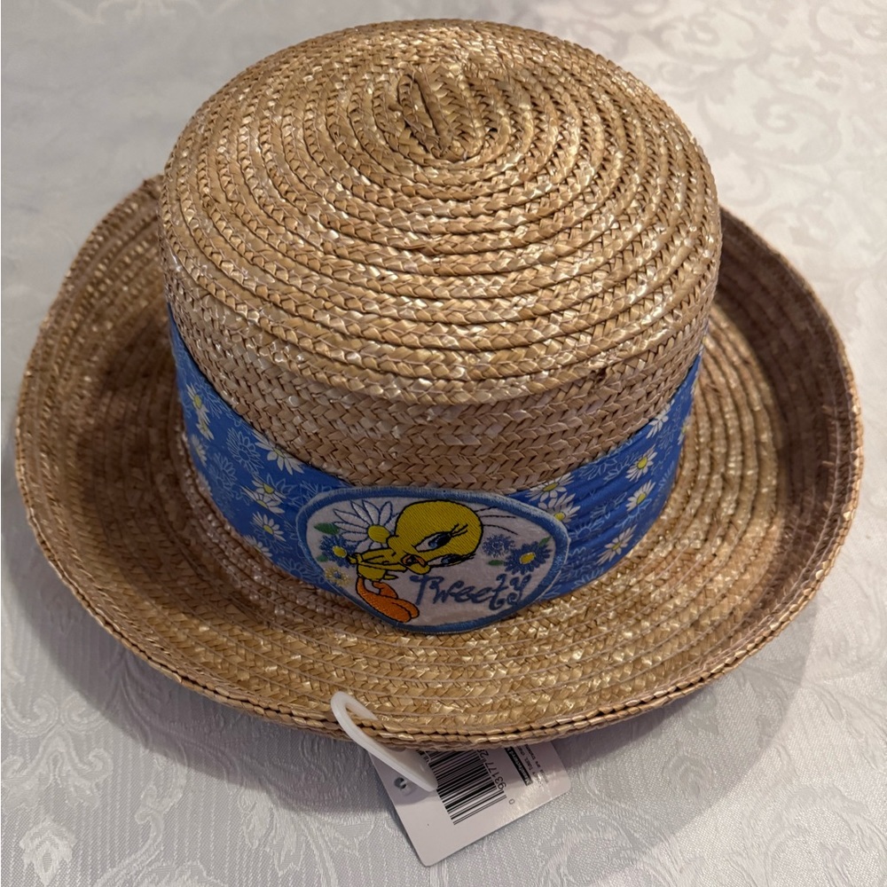 Looney Tunes Vintage 1999 Tweety Bird Straw Sun Hat with daisies, New with Tag